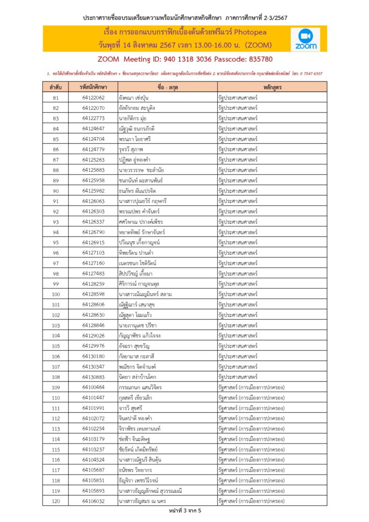 รายชื่ออบรมเตรียมความพร้อม Photopea