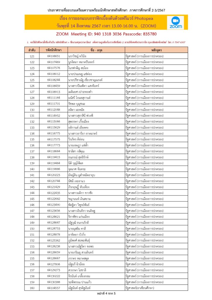 รายชื่ออบรมเตรียมความพร้อม Photopea